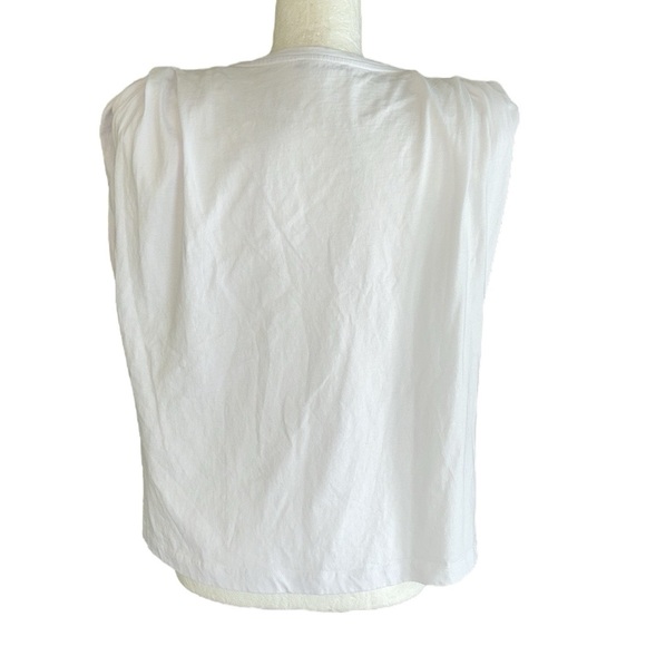 Zara White Shoulder Pad V-Neck Muscle Tee - L - Picture 9 of 15